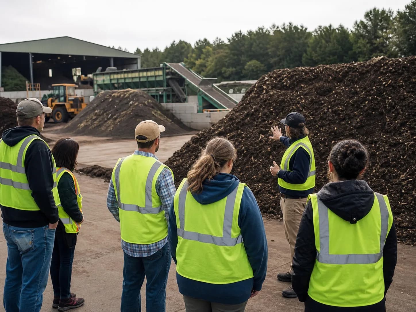 A guided educational tour observing compost facility operations
